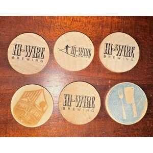 Hi-Wire Brewing & Purple Heart Pub Wooden Drink Tokens Mixed Lot of 6 Western NC